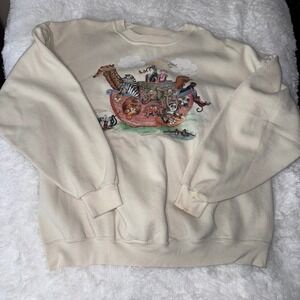 Vintage 1996 Wons‎ Wear XXL Noah's Ark Animals Graphic Crewneck Sweatshirt